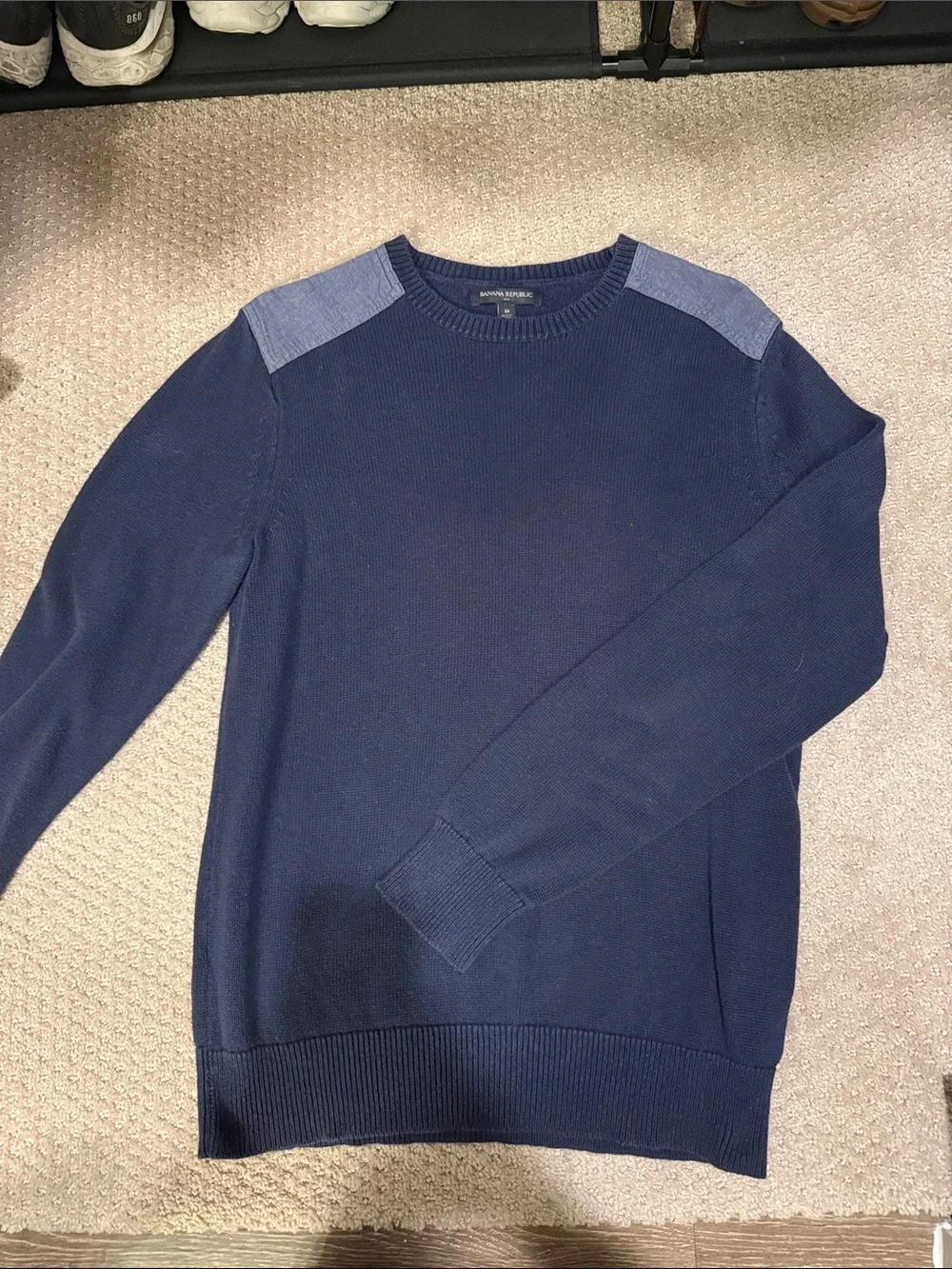 Banana Republic Navy Crewneck Sweater with Chambray Shoulders